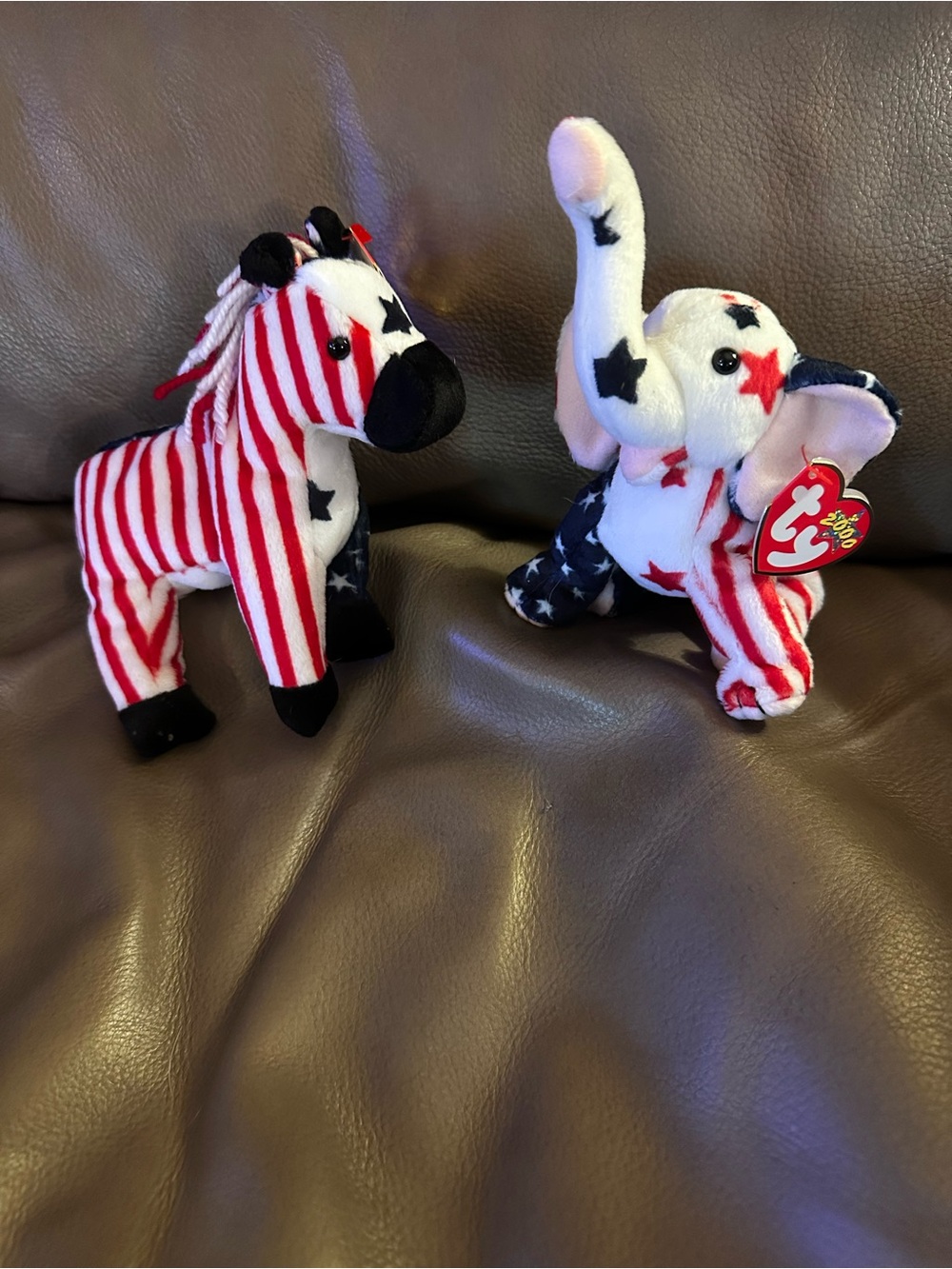 Ty Beanie Babys Lefty and Righty  2000 Patriotic Plush - Red White Blue Accents